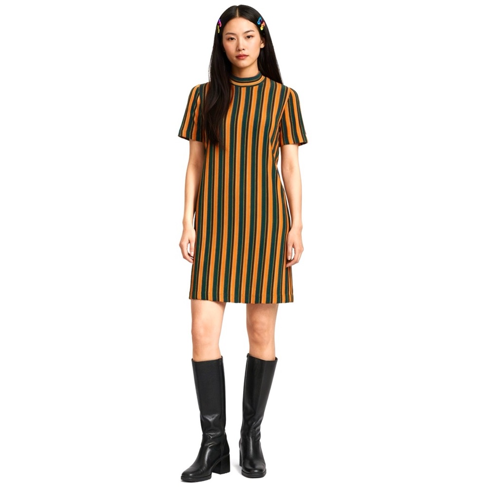 STAUD 90s Retro Stripe Terry Mockneck Short Sleeve Indie Sleaze Shirt Dress S